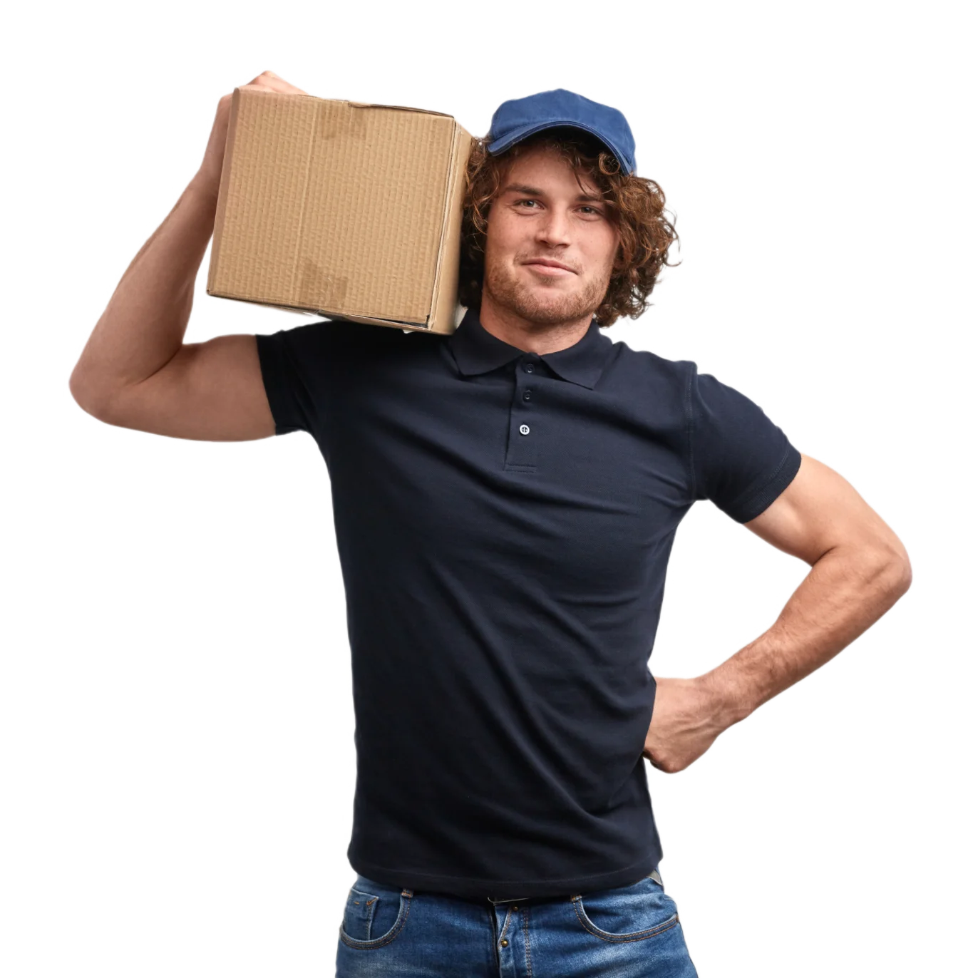 Professional mover carrying a box
